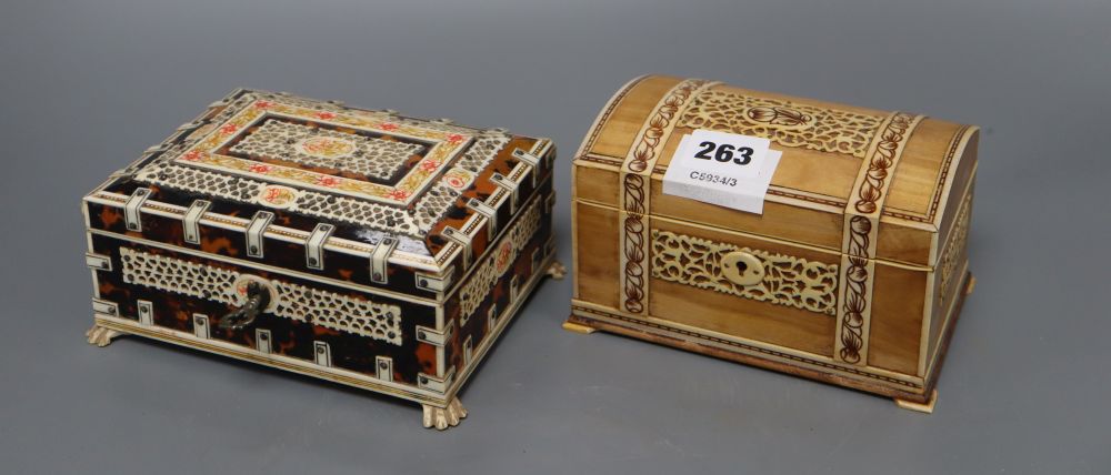 Two Anglo Indian bone mounted boxes, longest 15cm